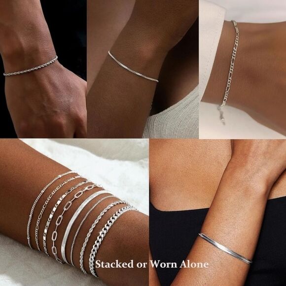 🩵NIB Elegant Sterling Silver Plated 8-Piece Chain Bracelet Set - Picture 5 of 12